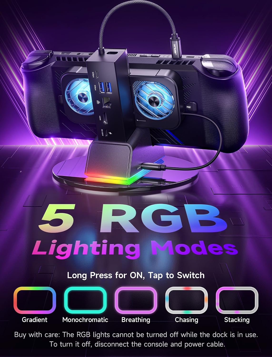 JSAUX RGB Docking Station for ROG Ally X/ROG Ally/Steam Deck/Legion Go
